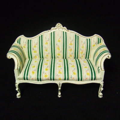 8036-02, 1" Scale White and Green Stripe Sofa - Hand-painted